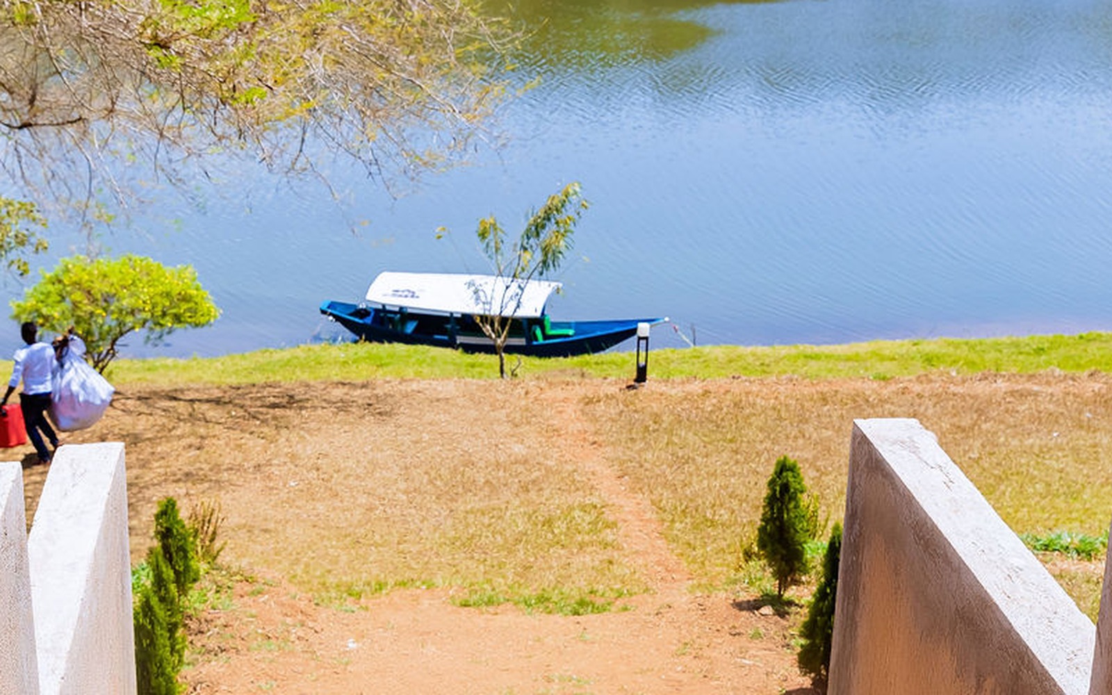 The house boat moored on the shore of Lake Muhazi