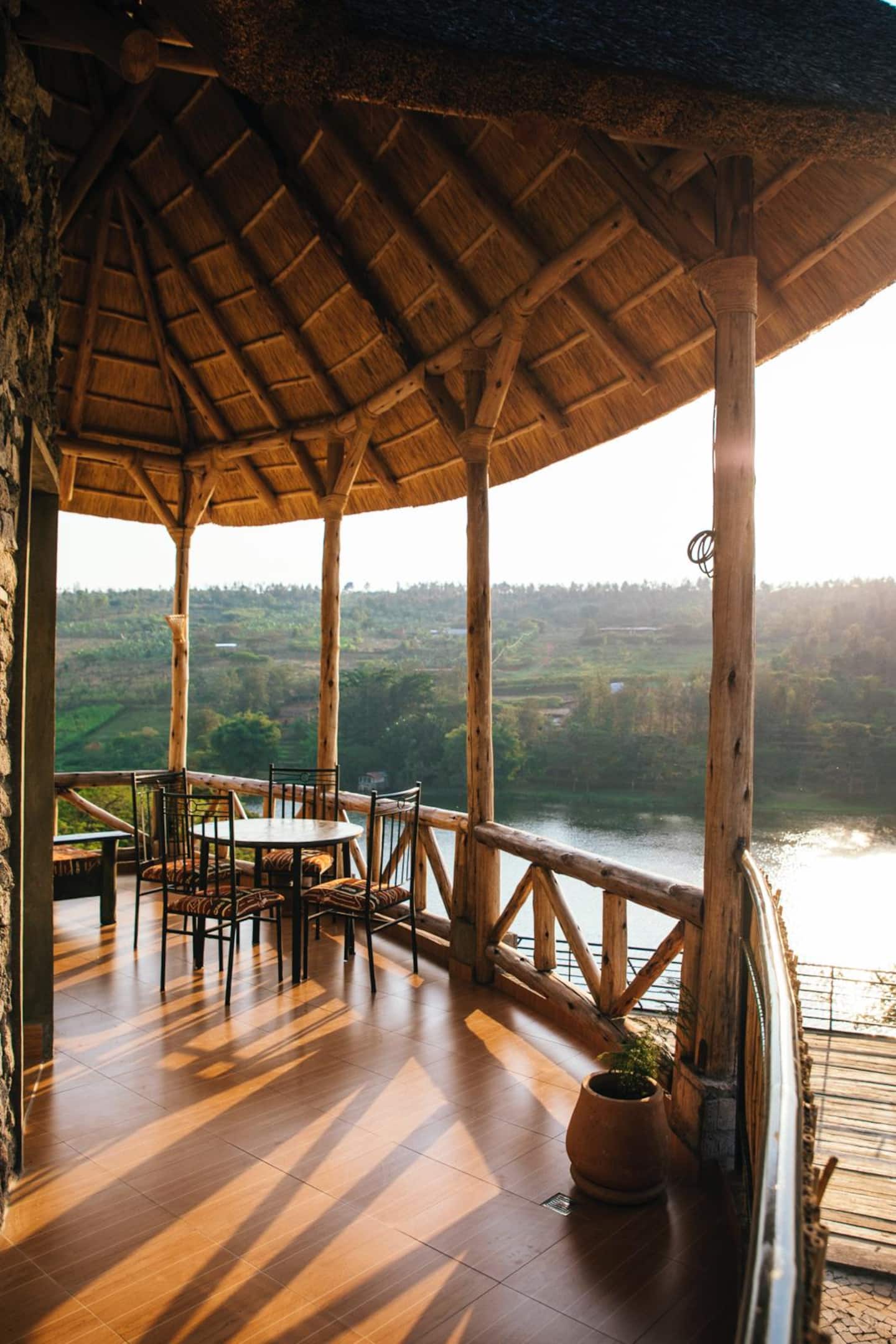 Evening table set beside Lake Muhazi